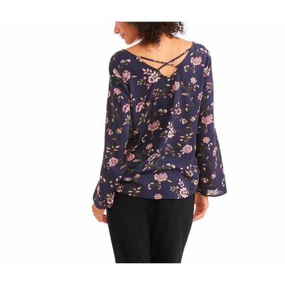 Faded Glory Womens Blue Floral Tunic Blouse W/Cross Back Detail Size 2XL XXL - Picture 2 of 15